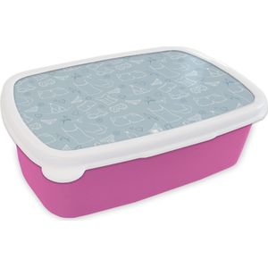 Broodtrommel Roze - Lunchbox - Brooddoos - Ondergoed - Schoonmaak - Patronen - 18x12x6 cm - Kinderen - Meisje