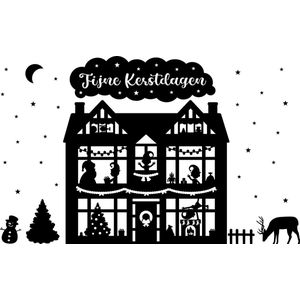 Raamsticker Kerst Huis Kerstman Gelukkig Kerstfeest Statisch zwart