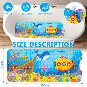 Kinderbadmat 100 x 40 cm - antislip badmat voor kinderen - met zuignappen - BPA-vrij - schimmelbestendig - machinewasbaar