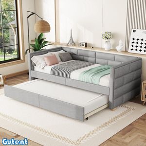 Gutent Slaapbank-90*200 cm-met uitschuifbed-Zonder matras-Grijs