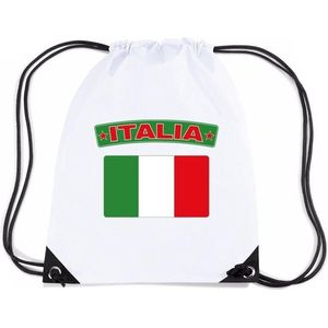 Italie nylon rijgkoord rugzak/ sporttas wit met Italiaanse vlag