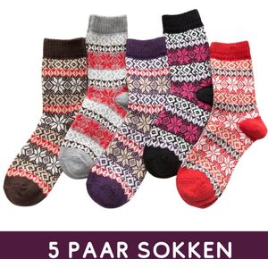 Winkrs | Warme winter Sokken Set | 5 Paar dames Noorse Sokken maat 36/40 - Hygge/ Sneeuwvlok