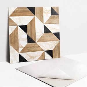 Tulup PVC Tegels - Marmer En Hout Vinyl Tegels - 30 cm x 30 cm - Beige Vinyl Tegels Zelfklevend - Verpakking van 9 stuks - Modern Plaktegels - Zelfklevende Vinyltegels - Plaktegels keuken en Badkamer