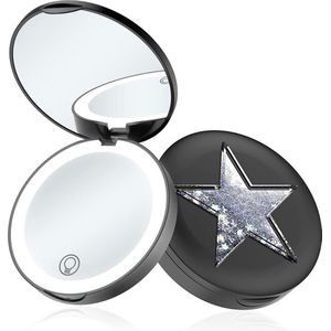 Vergrootglas Compacte Make-up Spiegel met Led Licht - Draagbare Hand Pocket Opvouwbare Reizen Vanity Spiegel - Cosmetisch Gereedschap - Ster UK23 Zwart .