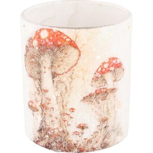 Dekoratief | Theelichthouder 'Mushroom Muze', wit, glas, 8x8x9cm | A248055