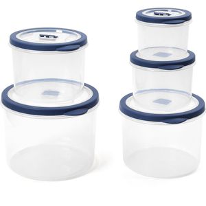Plastic voedselopslagcontainers met deksels [set van 5] - Ronde luchtdichte containerset met stoomopeningen - koelkast, vriezer, magnetron en vaatwasserbestendig - BPA-vrij