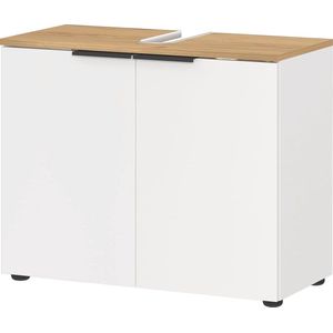 Wastafelonderkast met Soft-Close Deuren - Wit/Eiken, FSC-gecertificeerd, 60 x 58 x 34 cm (BxHxD)