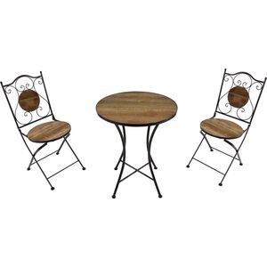 AXI Amélie Bistroset Landelijk Hout - Metalen frame met keramische tegeltjes – Balkonset 2 stoelen en tafel