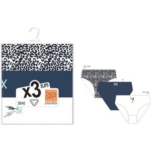 3 stuks dames slips - jungle - marineblauw-ecru - Maat 44/46 (XL)