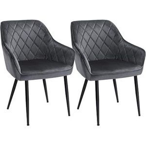 Eetstoel set van 2 fauteuil gestoffeerde stoel met armleuningen stoelbreedte 49 cm metalen poten fluweel bekleding tot 110 kg laadcapaciteit voor studie woonkamer slaapkamer grijs ldc088G02
