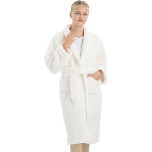 HOMELEVEL zijdezachte badjas voor kinderen - Kinderbadjas sherpa fleece - Voor jongens en meisjes - Crèmekleurig - Maat 146/152