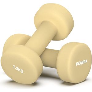 POWRX Neopreen Dumbbells Dumbbells 1,5kg Beige Set van 2 I Hexagon, Gewichten, Krachttraining, Dumbbell Set voor Mannen en Vrouwen, Fitness, Gewicht, Dumbbell, Gewichten, Dumbells dumbellset