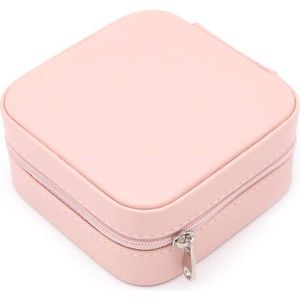 Faux Leather Jewelry Cabinet Storage Bag for Rings Earrings Necklace Bracelets Organizer - Romantic Pink