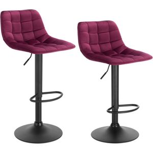 Happyment Luxe Velvet Barkrukken - Bordeaux - Zithoogte 59-81cm - Met rugleuning - Barstoelen ergonomisch - Keuken - Set van 2