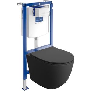 Villeroy&Boch Inbouwreservoir Complete Toiletset ViConnect H112 - Inbouw WC Hangtoilet Wandcloset SINTO BLACK - Bedieningsplaat Wit - Voorwandelement voor toilet - Installatiesysteem