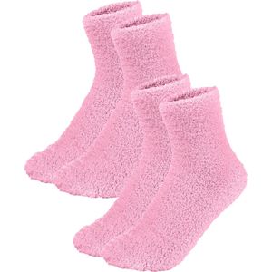 Fluffy Sokken Dames - 2-Pack Roze - One Size maat 36-41 - Huissokken - Badstof - Dikke Wintersokken - Cadeau voor haar - Housewarming - Verjaardag - Vrouw