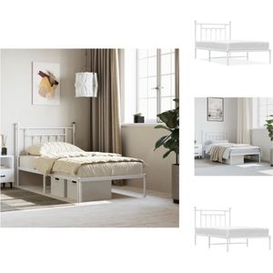 vidaXL Bedframe Wit - Metalen Constructie - Metalen Latten - Extra Opbergruimte - Comfortabele Ondersteuning - Bed
