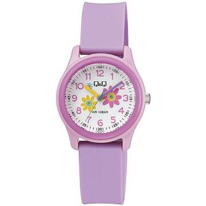 Q&Q VS59J004Y - Horloge - Sport - Analoog - Kinderen - Unisex - Plastic band - Rond - Kunststof - Cijfers - Walvis - Roze - Paars - Wit - Geel - Wit - 10 ATM