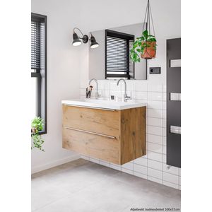 Saqu Salto Slimline Badkamermeubel Set - 100x40 cm - Voorgemonteerd - Eiken - Wastafelmeubel - Badmeubel