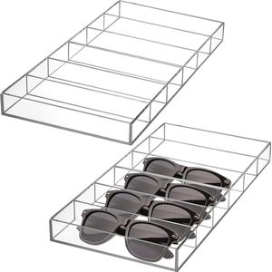 2 Stuks Acryl Zonnebrillen Display Organizer, 6 Slot Heldere Glazen Opbergdoos, Stapelbare Glazen Display Lade voor Zonnebrillen, Modebrillen, Veiligheidsbrillen