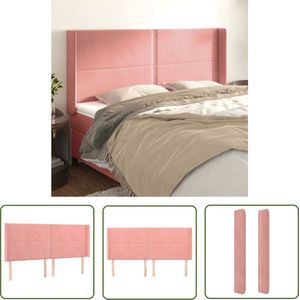 The Living Store Hoofdbord met randen 183x16x118/128 cm fluweel roze - Klassieke Hoofdbord - Fluweel Hoofdbord - Roze Hoofdbord - Beddecoratie - Hoofdbord Kopen