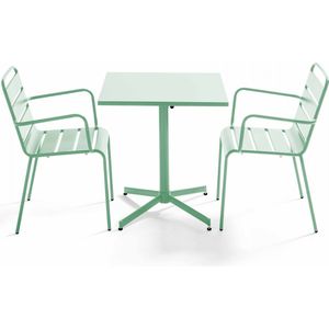 Oviala - Set van een vierkante tuin tafel en 2 fauteuils in salie groen - Palavas