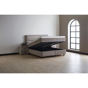 Boxspring bed met opbergruimte - 160x200 cm - Taupe - Opbergbed Maya Inclusief matras en topper