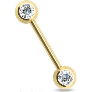 Piercing titanium gold plated dubbele steen wit 14mm
