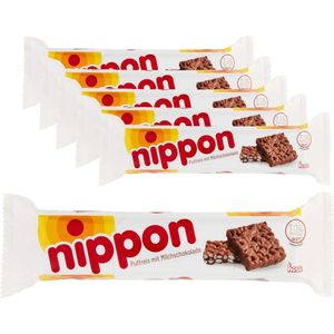 6 Repen Nippon Melkchocolade met Gepofte Rijst á 200 gram - Voordeelverpakking Snoepgoed