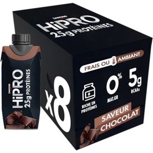Danone HiPro - Chocolade Proteïne Shake - Eiwitshakes - Sportvoeding - Niet Gekoeld - Pre-Workout - 25g Eiwit - Voordeelverpakking 8 x 330ml
