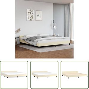 The Living Store Bedframe Luxe Kunstleren Crème - 203x206x50 cm - Duurzaam materiaal - Ondersteunende poten - Multiplex lattenbodem - Montagehandleiding incl - (Matras niet inbegrepen)