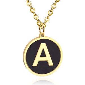 Goudkleurige Dames Schakelketting met Zwarte Kettinghanger Letter A