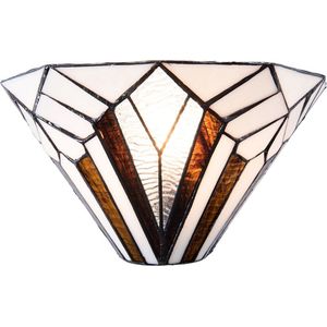 HAES DECO - Wandlamp Tiffany 31x16x16 cm Wit Bruin Metaal Glas Driehoek Muurlamp Sfeerlamp Tiffany Lamp
