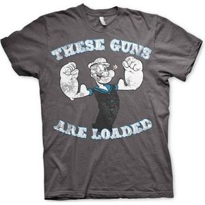 Popeye Heren Tshirt -S- These Guns Are Loaded Grijs