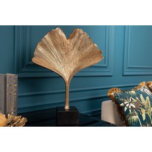 Decoratief beeld GINKGO LEAF 44cm goud handgemaakt metaal met marmeren voet - 41785