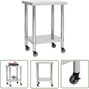 The Living Store Keukenwerktafel met wielen 60x30x85 cm roestvrij staal - Keukenwerktafel - Roestvrijstalen Werktafel - Industriele Werktafel - Horeca Tafels - Foodservice Equipment