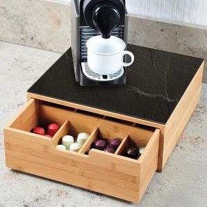 Koffiemachine standaard & koffie capsule houder in 1 - Bamboe - 8 vaks - 30 x 31 cm