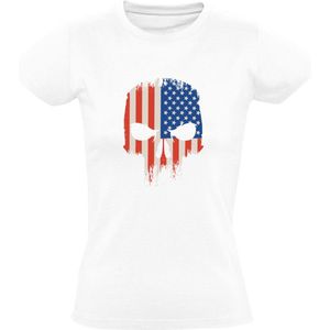 Schedel Amerikaanse vlag Dames T-shirt | skull | Amerika | USA | VS | Washington D.C. | skelet | Wit
