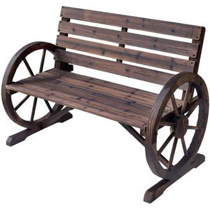 Outsunny - 2-Zits Tuinbank - Hout - Rustiek - Landelijk - Dennenhout - Met Karrewielen - 2 Personen - Bruin - 105,5 x 56 x 75 cm (L x B x H)