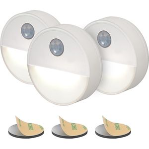 Proxinova Nachtlampje met Bewegingssensor, set van 3, LED Nachtlampjes op batterijen, licht met Bewegingssensor, ideaal voor kast, badkamer, energiezuinig Nachtlamp voor Volwassenen