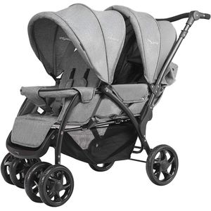 Dubbele Kinderbuggy Voor Tweelingen - Inklapbare Babywagen Met 5-Punts Veiligheidsgordel - Grijs
