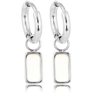Minimalistische zilverkleurige oorbellen met White Aventurine edelsteen - 10mm - Elegante Ronde Stalen Oorring met White Aventurine Hanger - Met luxe cadeauverpakking