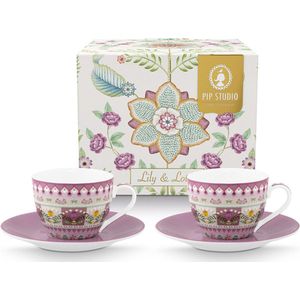 Pip Studio Lily & lotus - espresso kop & schotel set/2 - 120ml - porselein - vaatwasserbestendig