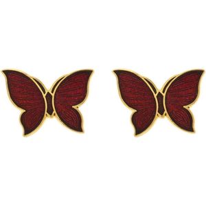 Behave - Oorstekers vlinder goudkleur rood emaille vintage romantisch 1,5 cm
