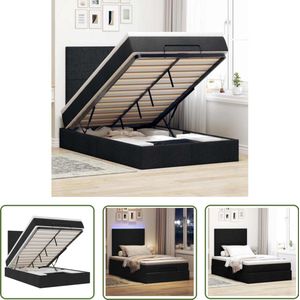 vidaXL Boxspringbed - Ottoman Bed - Ottoman bed met matras en LED's 120x200cm stof zwart - Tweepersoonsbed - Led Lamp - Opbergbed