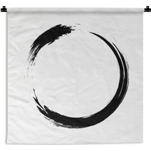 Wandkleed Zwart wit illustratie - Een zwart-wit illustratie van het Ensō-teken Wandkleed katoen 150x150 cm - Wandtapijt met foto