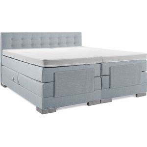 Soft bedden Elektrische Boxspring - 120x220 - Incl. Geknoopt hoofdbord - Ijsblauw met plint