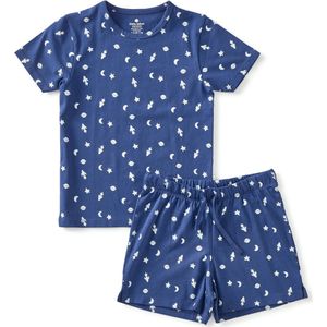 Little Label Pyjama Jongens Maat 122-128/8Y - blauw, wit - ruimtevaart - Shortama - Zachte BIO Katoen