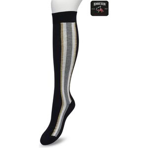 Bonnie Doon Dames Kniekousen Zwart maat 36/42 - Knie Kousen - Streep - Bies - Print - Uitstekend draagcomfort - Sporty Stripe Knee Sock - Kniesokken - Zakt niet af - OEKO-TEX - Black - BP221704