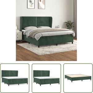 The Living Store Boxspring met matras fluweel donkergroen 180x200 cm - Boxspringbed - Donkere Kleuren - Velvet - Pocketed Spring Mattress - Middelhard